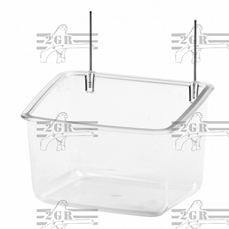 Parrot Feed Cup with Irons - Clear Acrylic - art 15 - 2GR - Cage Accessory - Small Hookbill Supplies